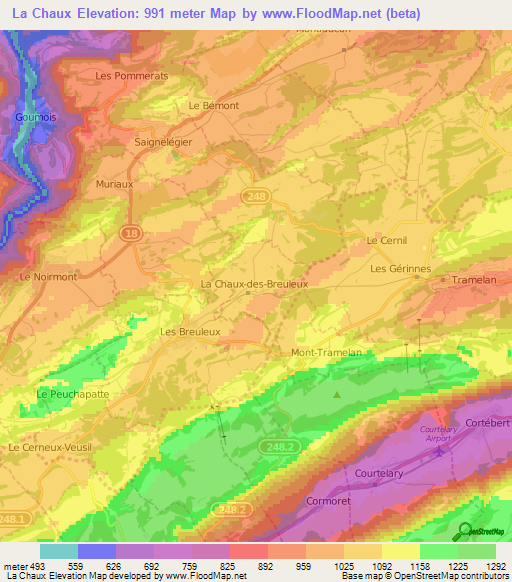 La Chaux,Switzerland Elevation Map