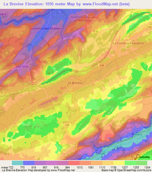 La Brevine,Switzerland Elevation Map