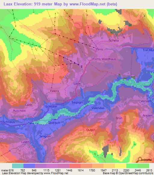 Laax,Switzerland Elevation Map