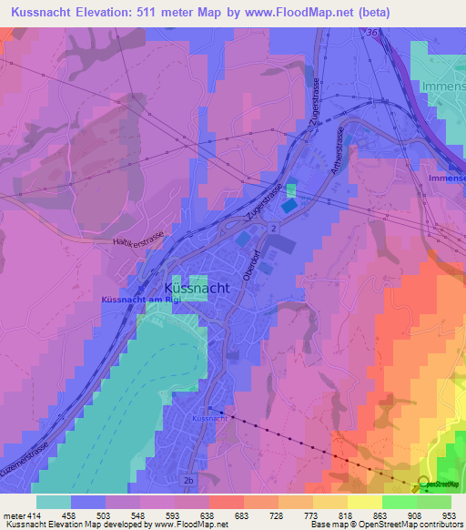 Kussnacht,Switzerland Elevation Map