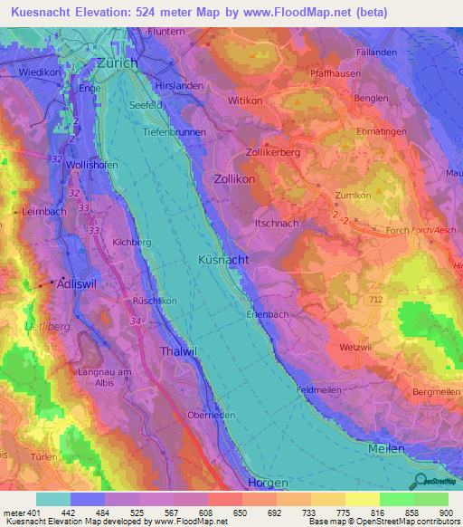 Kuesnacht,Switzerland Elevation Map