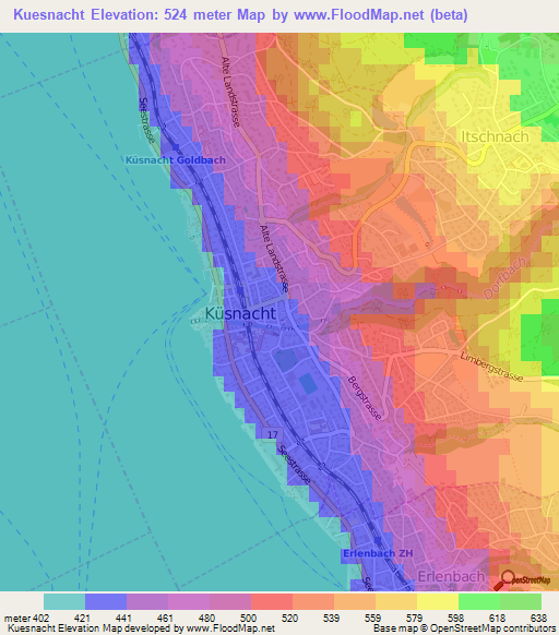 Kuesnacht,Switzerland Elevation Map