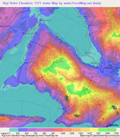 Rigi Kulm,Switzerland Elevation Map