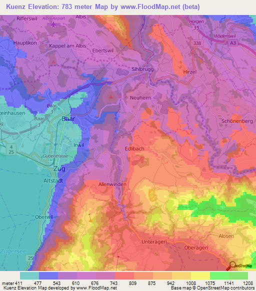 Kuenz,Switzerland Elevation Map