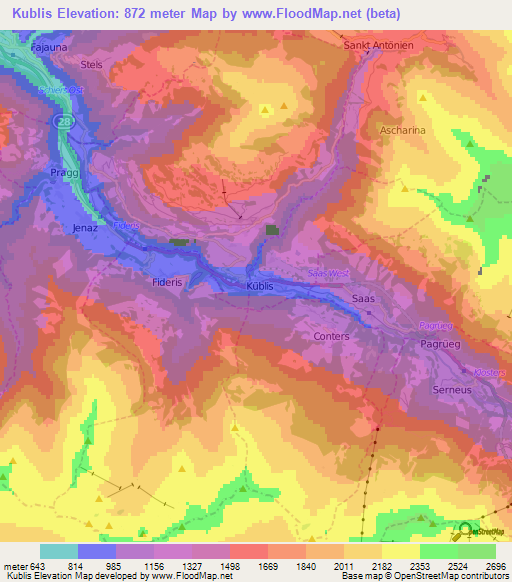 Kublis,Switzerland Elevation Map