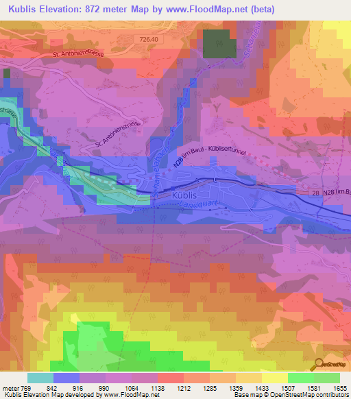 Kublis,Switzerland Elevation Map