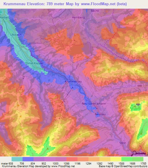 Krummenau,Switzerland Elevation Map