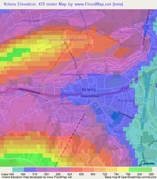 Kriens,Switzerland Elevation Map