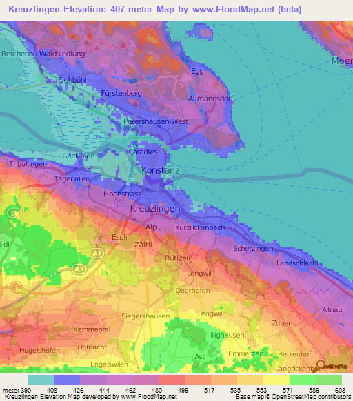 Kreuzlingen,Switzerland Elevation Map