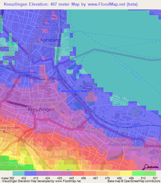 Kreuzlingen,Switzerland Elevation Map