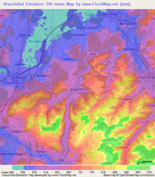 Krauchthal,Switzerland Elevation Map
