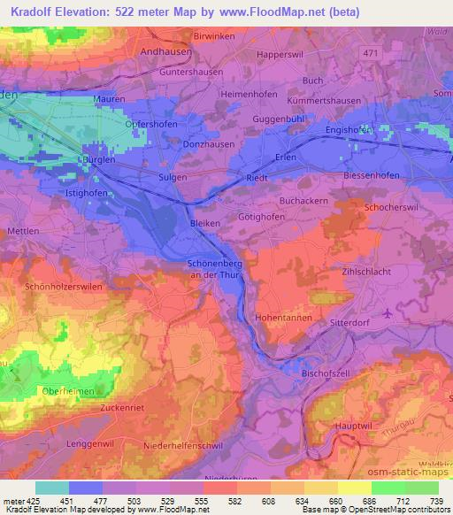 Kradolf,Switzerland Elevation Map