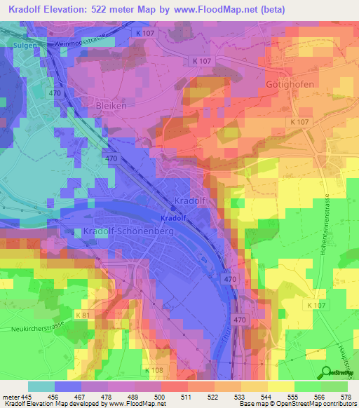 Kradolf,Switzerland Elevation Map