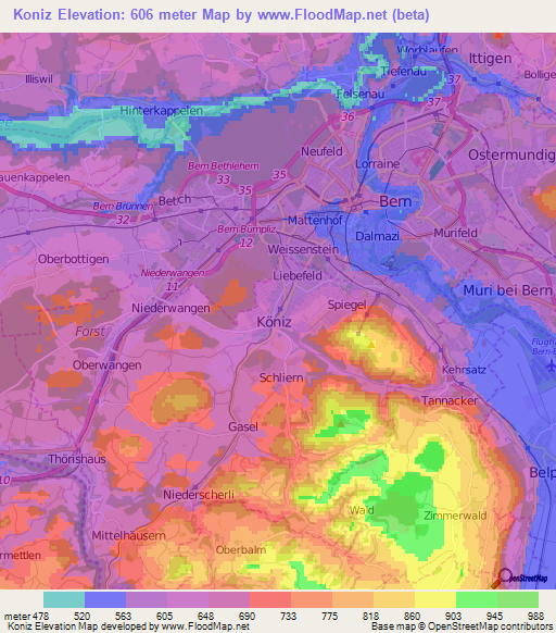 Koniz,Switzerland Elevation Map