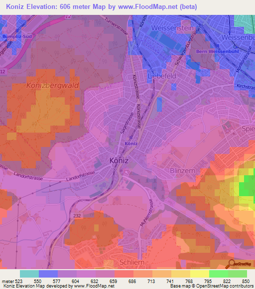 Koniz,Switzerland Elevation Map