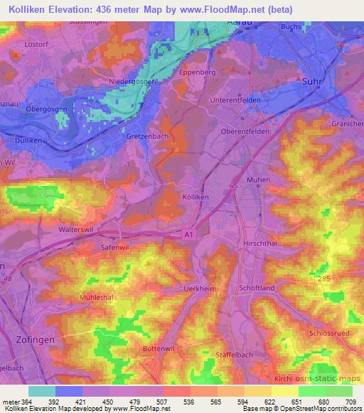 Kolliken,Switzerland Elevation Map