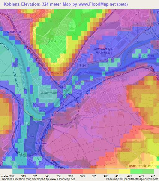 Koblenz,Switzerland Elevation Map