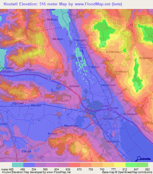 Knutwil,Switzerland Elevation Map