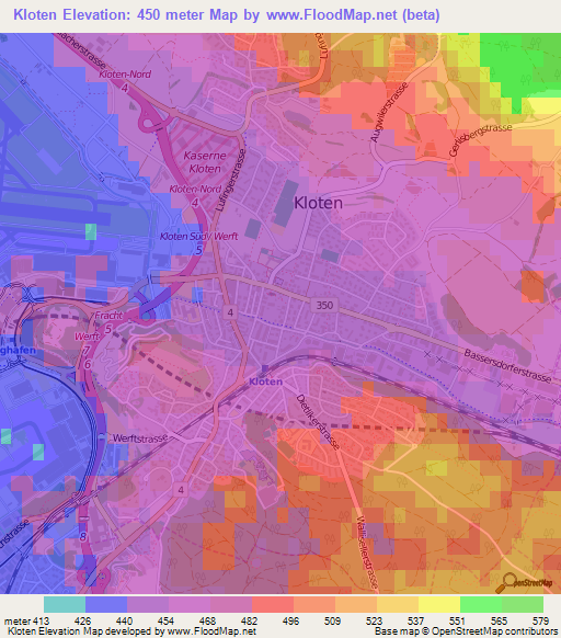 Kloten,Switzerland Elevation Map