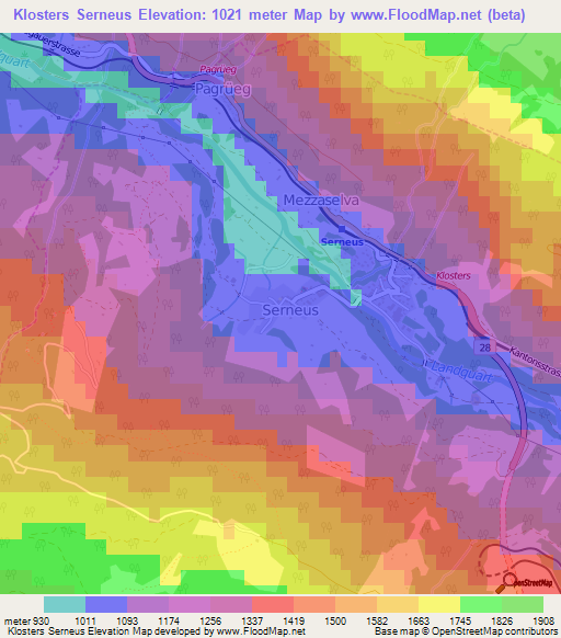 Klosters Serneus,Switzerland Elevation Map