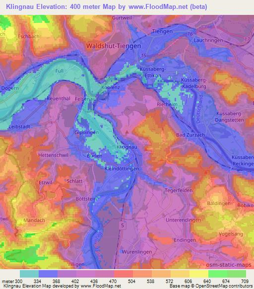 Klingnau,Switzerland Elevation Map