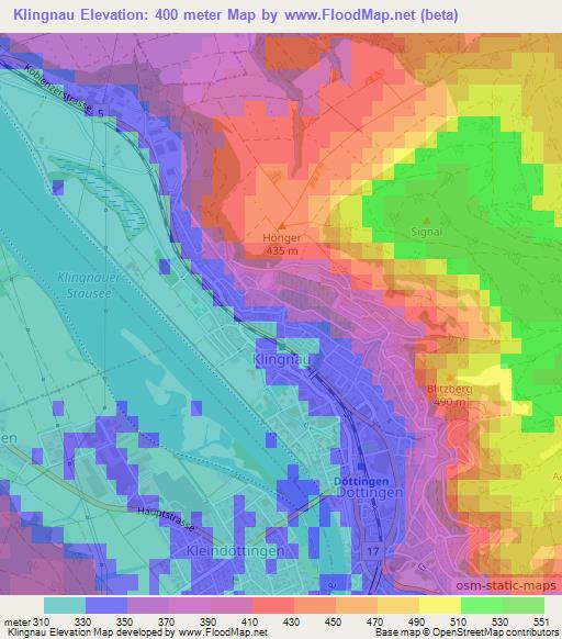 Klingnau,Switzerland Elevation Map