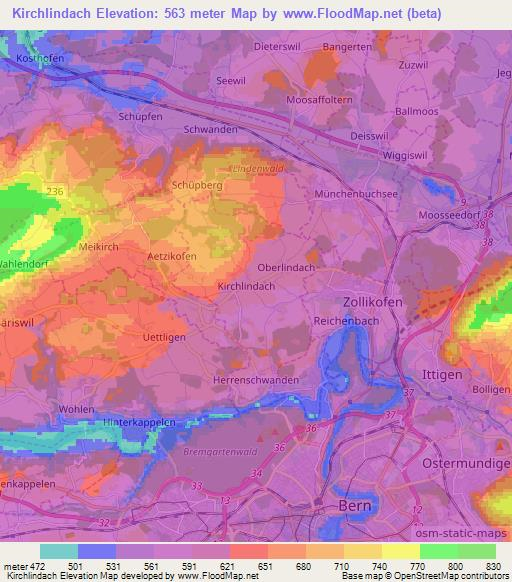 Kirchlindach,Switzerland Elevation Map