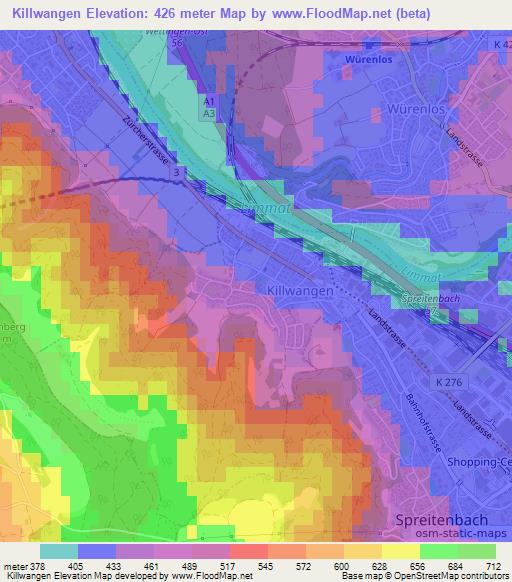 Killwangen,Switzerland Elevation Map