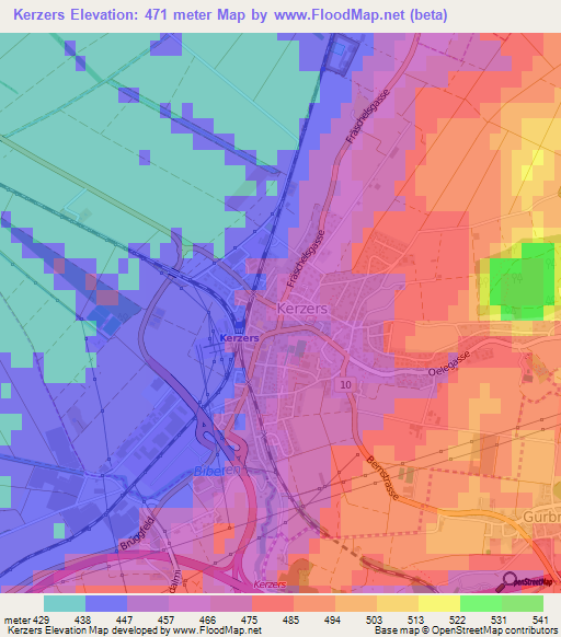 Kerzers,Switzerland Elevation Map