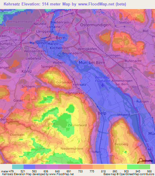 Kehrsatz,Switzerland Elevation Map