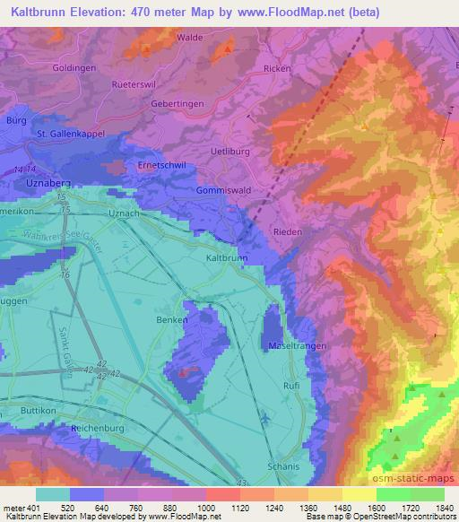 Kaltbrunn,Switzerland Elevation Map