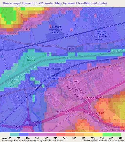 Kaiseraugst,Switzerland Elevation Map