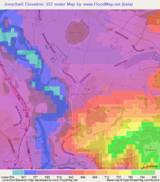 Jonschwil,Switzerland Elevation Map