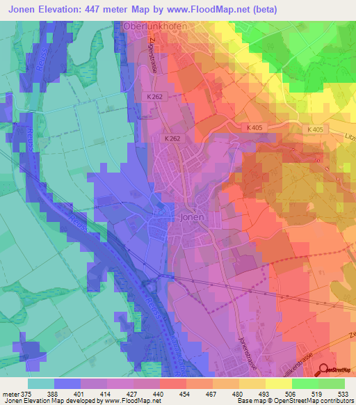 Jonen,Switzerland Elevation Map