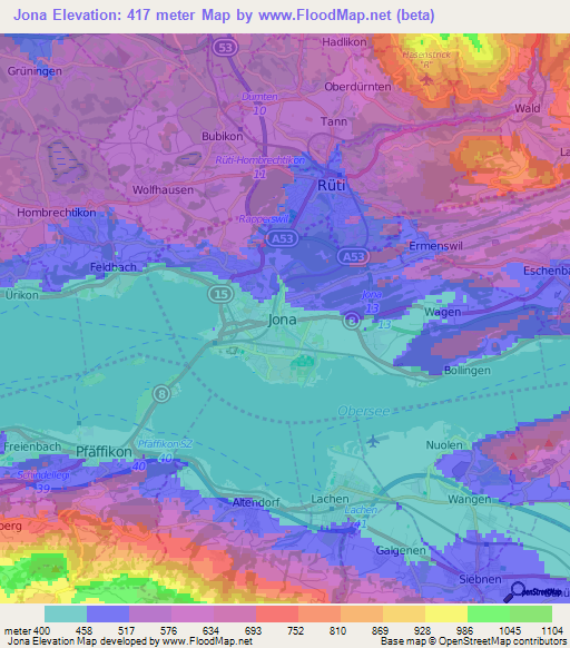 Jona,Switzerland Elevation Map