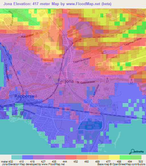 Jona,Switzerland Elevation Map