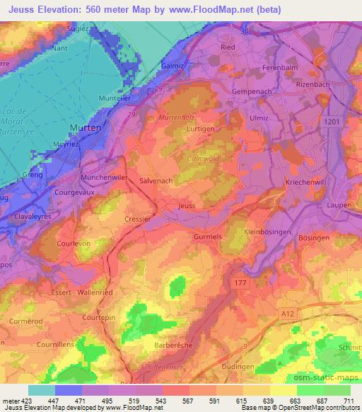 Jeuss,Switzerland Elevation Map