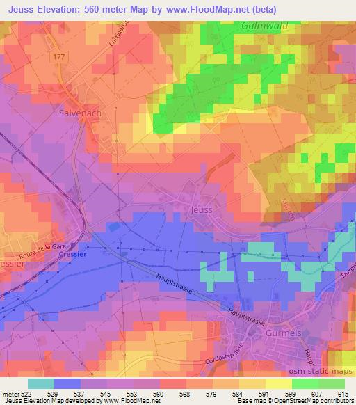 Jeuss,Switzerland Elevation Map