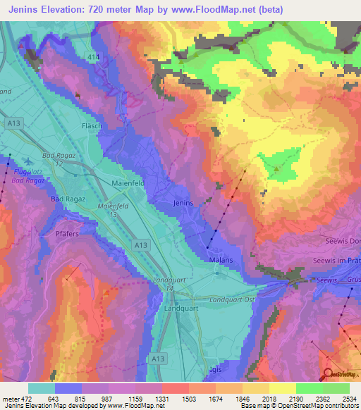 Jenins,Switzerland Elevation Map