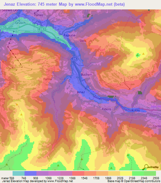 Jenaz,Switzerland Elevation Map