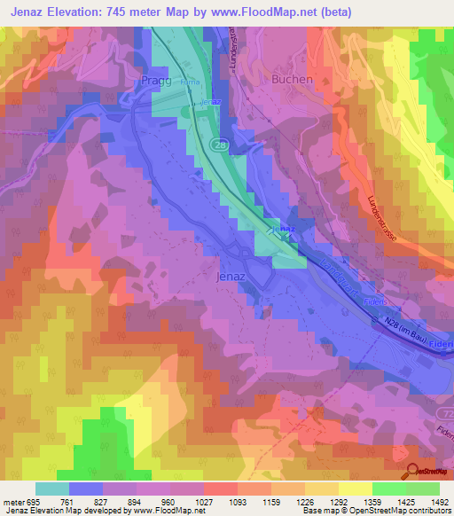 Jenaz,Switzerland Elevation Map