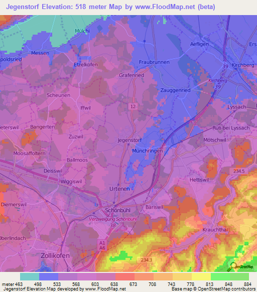 Jegenstorf,Switzerland Elevation Map