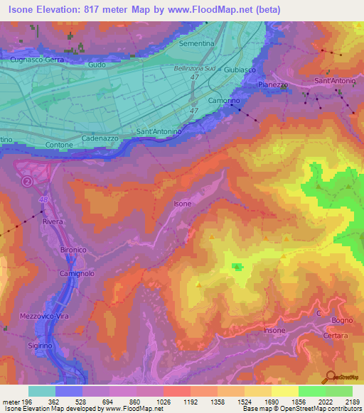 Isone,Switzerland Elevation Map