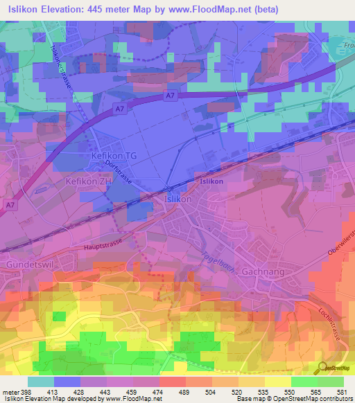 Islikon,Switzerland Elevation Map