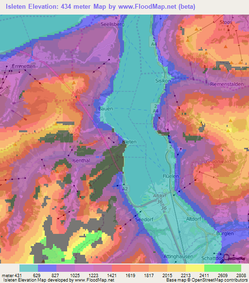 Isleten,Switzerland Elevation Map