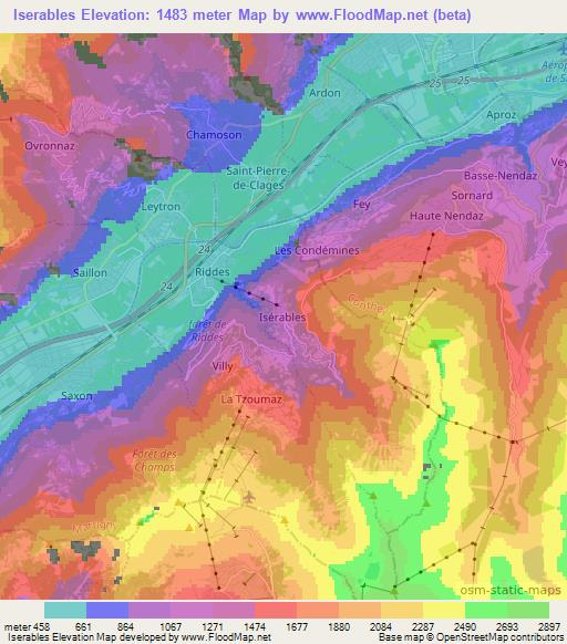 Iserables,Switzerland Elevation Map