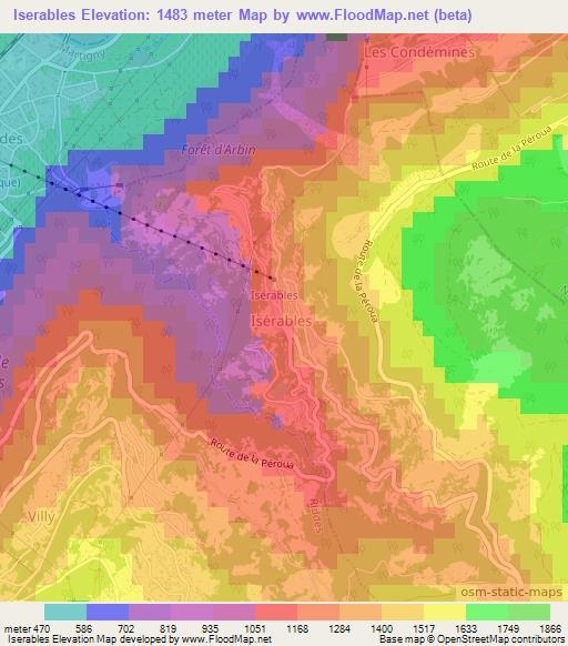 Iserables,Switzerland Elevation Map