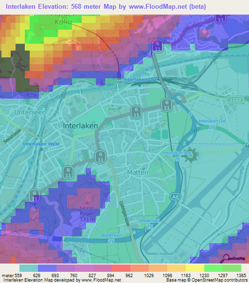 Interlaken,Switzerland Elevation Map