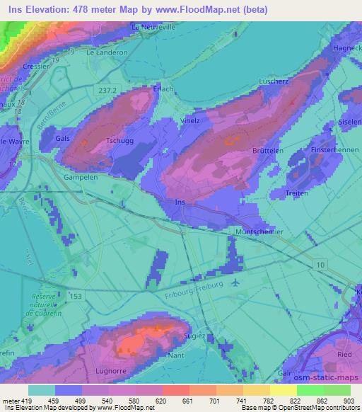 Ins,Switzerland Elevation Map