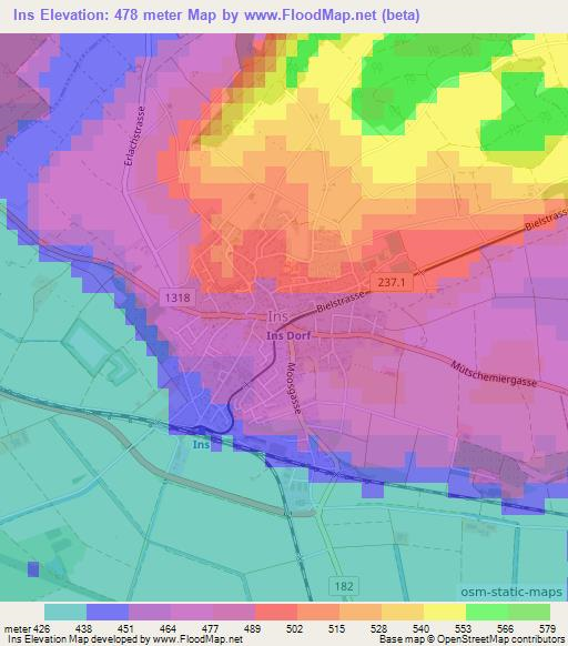 Ins,Switzerland Elevation Map